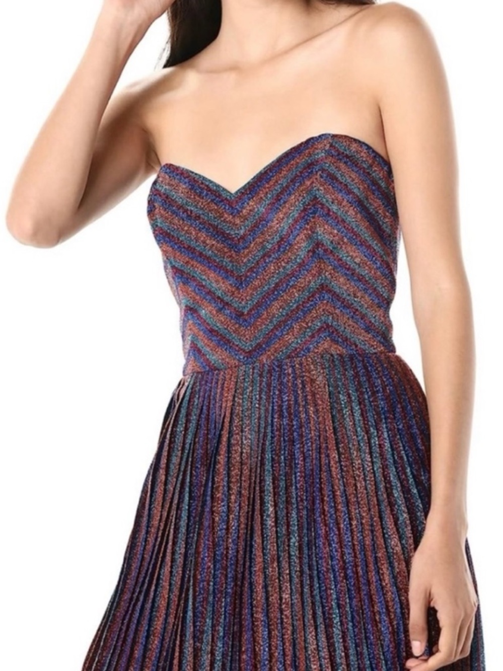 Dress the Population Strapless Midi Dress metallic in Blue, Purple, Rust